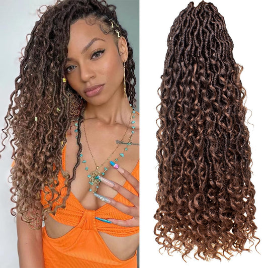 Beverlee 18 Inch Goddess Locs Crochet Hair 8 Pcak Boho Faux Locs Boho Goddess Locs Crochet Locs Pre Looped Soft Hippie Locs Synthetic Bohemian Curly Crochet Locs Hair for Black Women T30#