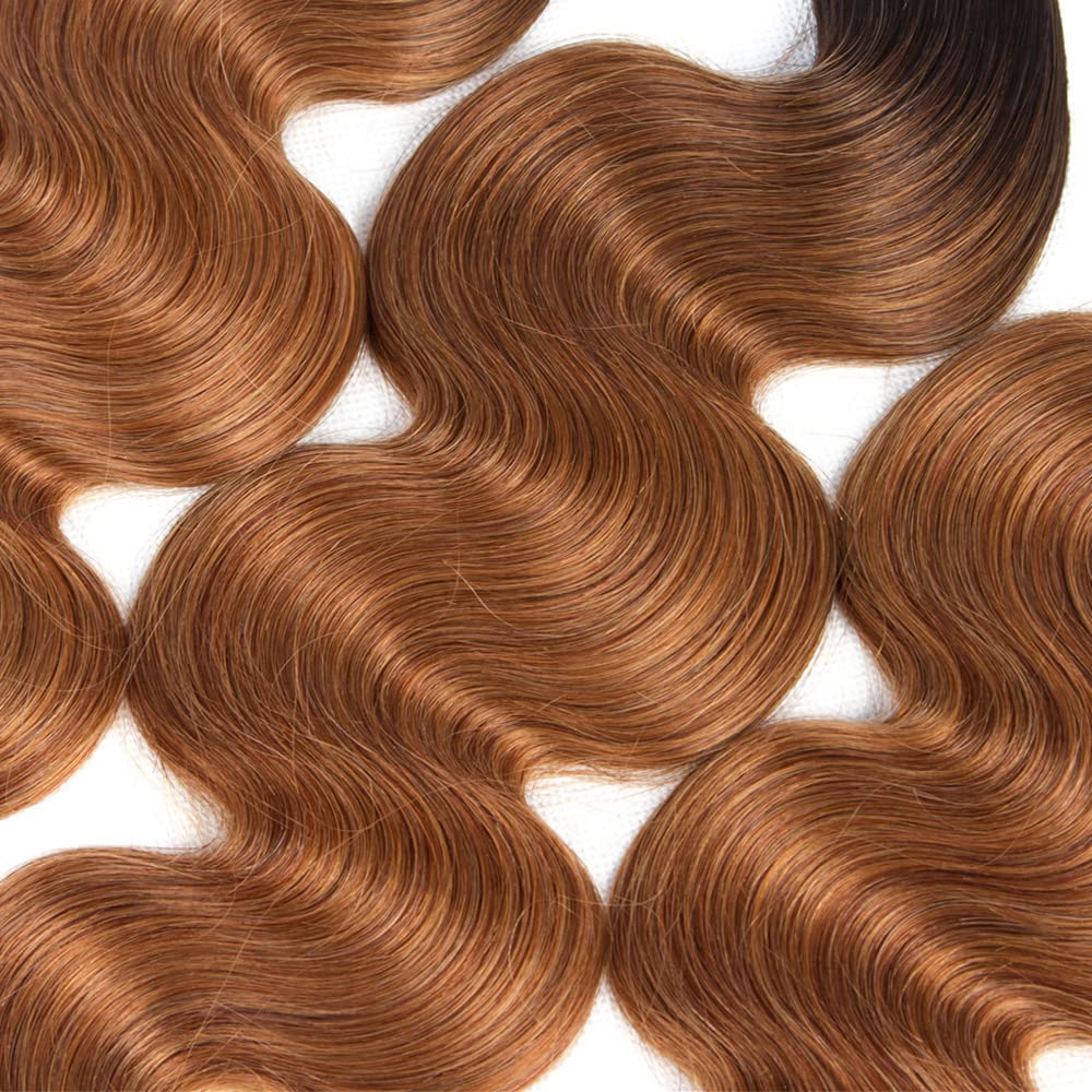 Ombre Brazilian Body Wave Hair Bundle 12 Inch 1B30 Body Wave Human Hair Bundles 8A Unprocessed Virgin for Black Women Body Wave Weave Hair Human Bundles Dark Brown Bundle