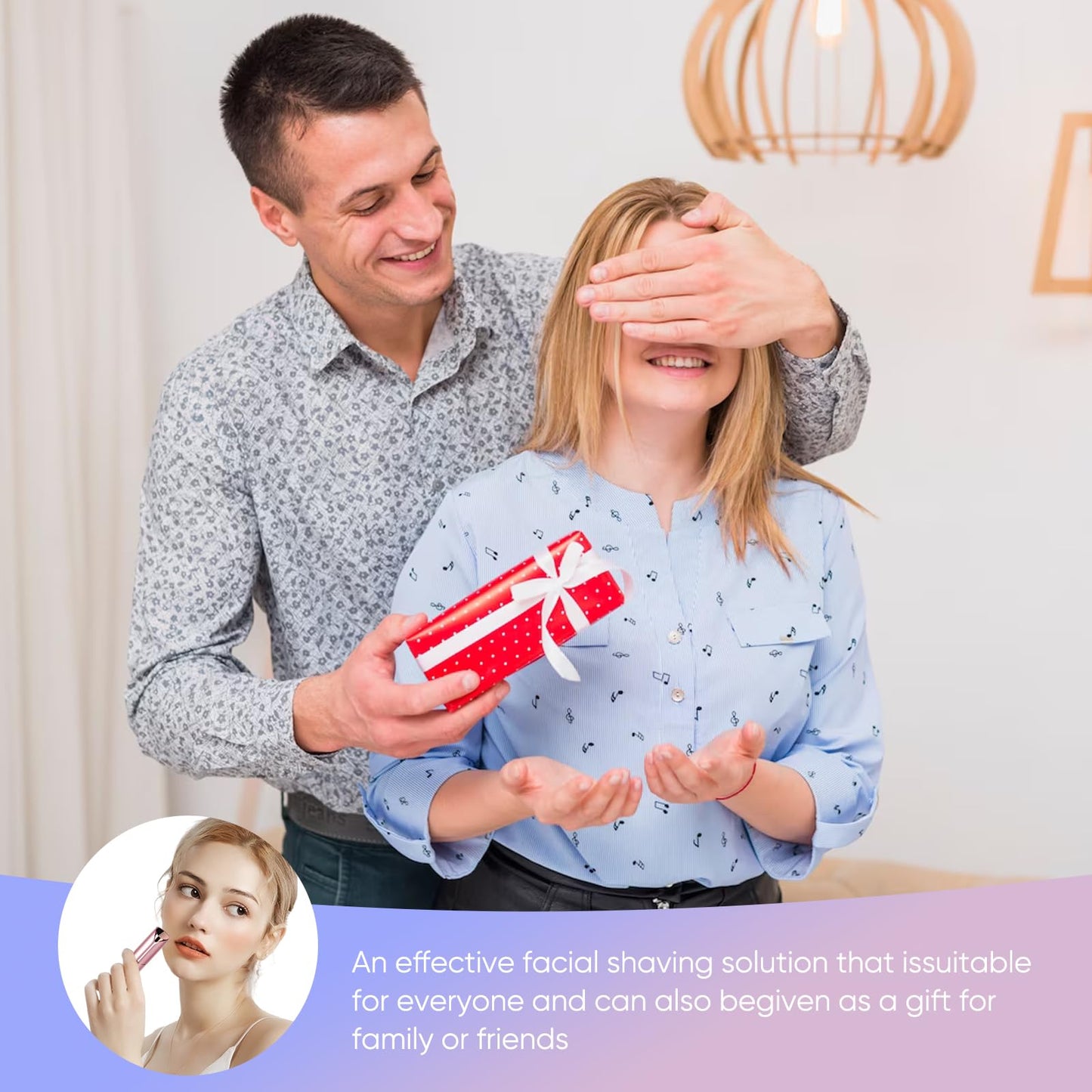 Xinvinx Facial Hair Removal for Women- as Seen on TV Painless Face Shaver -Painless Womens Facial Hair Remover with 2 Replacement Heads, Lipstick-Sized, USB Rechargeable(Rose Gold)