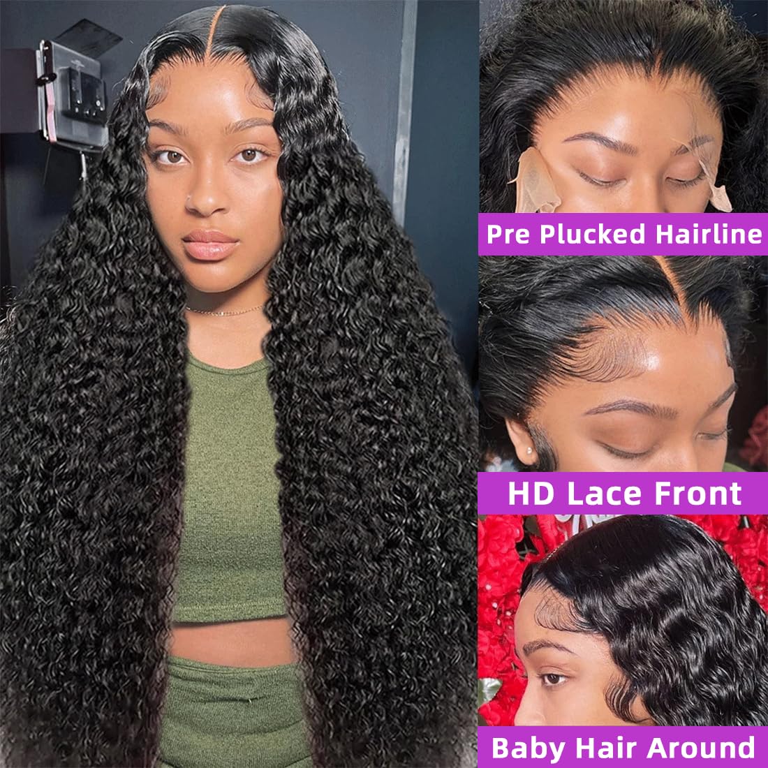 RMPYBY Deep Wave Lace Front Wigs Human Hair Wigs for Women 13x4 HD Deep Curly Lace Front Wig Human Hair 180% Density Lace Frontal Wigs Human Hair Pre Plucked with Baby Hair (24 Inch)