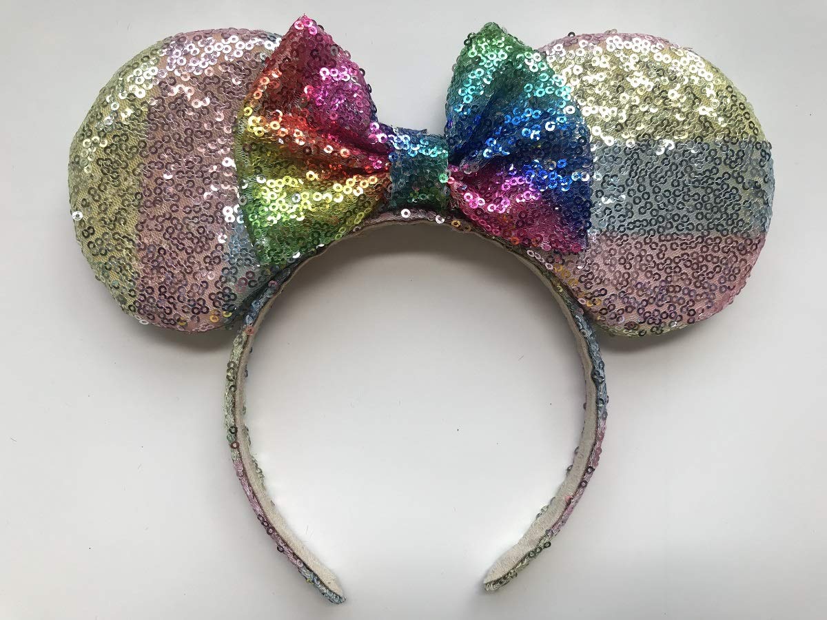 A Miaow Sequin Black Mouse Ears Headband MM Glitter Hair Clasp Adults Women Butterfly Hair Hoop Birthday Party Holiday Park Photo Supply (Rainbow)