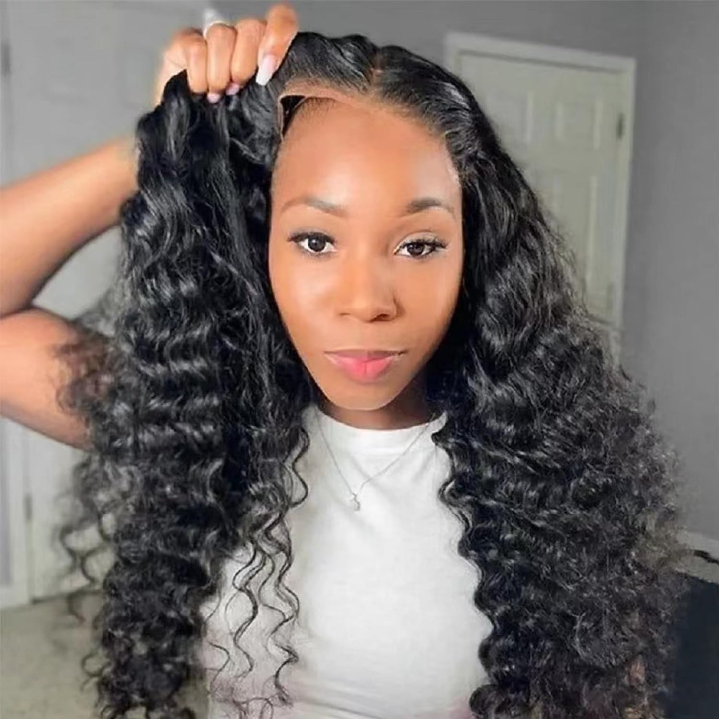 Wear and Go Glueless Wigs Human Hair Pre Plucked Pre Cut Deep Wave Lace Front Wigs Human Hair Pre Plucked Wigs for Black Women Human Hair Glueless Closure Wigs Human Hair 180 Density 18inch