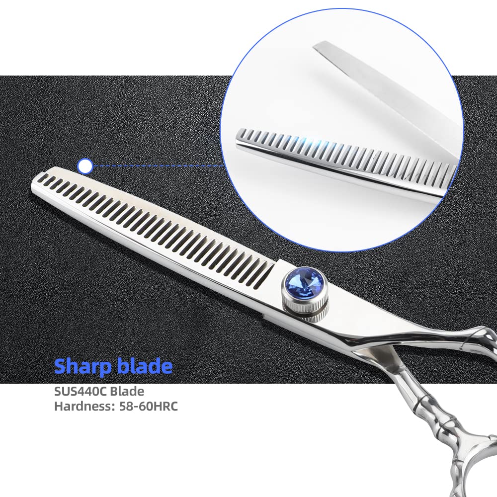 Professional 440C Thinning Scissor Hairdressing Scissors 6.5” Overall Length Stainless Steel Barber Hair Cutting Scissors for Mother Father Friends' Gifts (Blue-02)