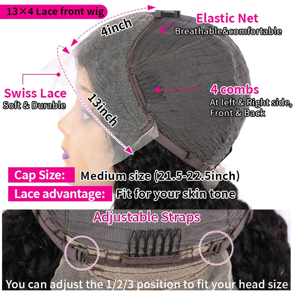 YOUJING Deep Wave Lace Front Wigs Human Hair 13x4 HD Transparent Lace Frontal Curly Wigs for Women Human Hair 180% Density Glueless Wigs Human Hair Pre Plucked with Baby Hair Natural Color(24 inch)