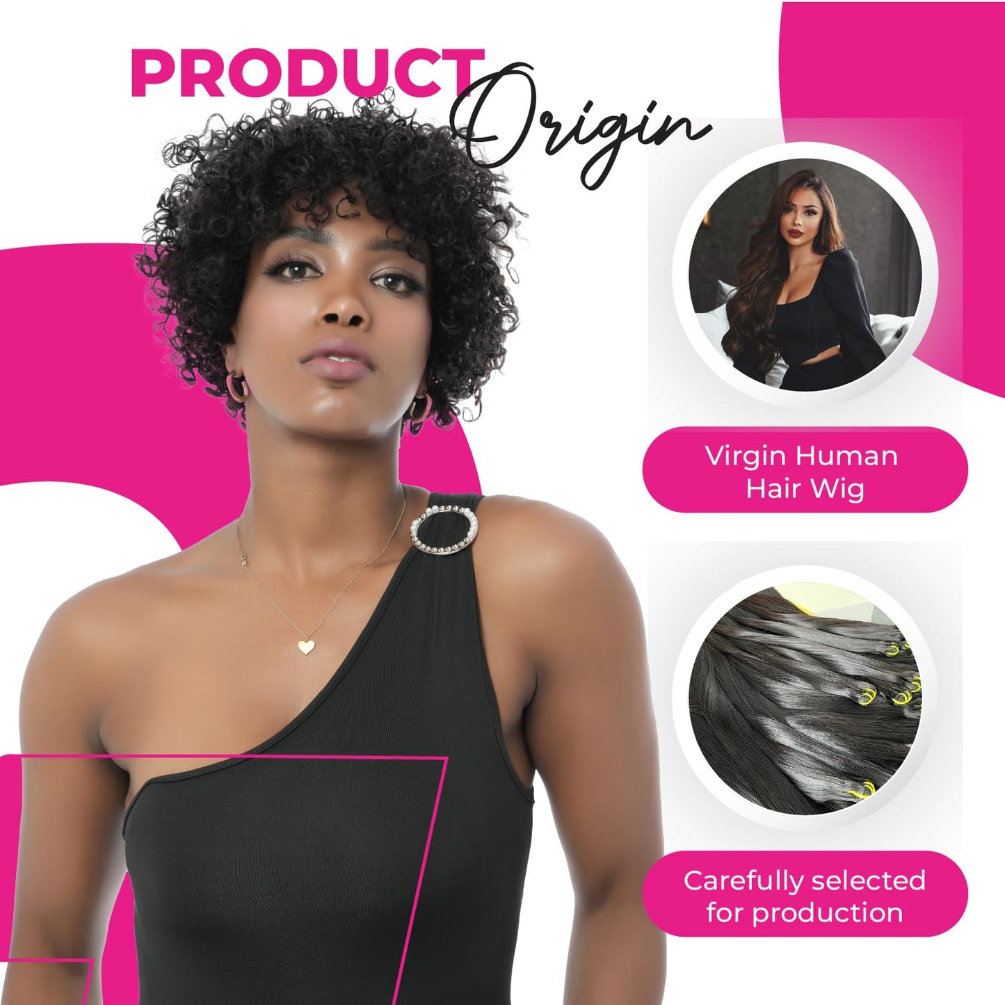 BIG G HAIR 10 inch Curly Pixie Cut Vietnamese Human Hair Wig Pre Plucked, Wear and Go Lace Bob Wig Human Hair 180% Density, Glueless Wig Human Hair with Baby Hair