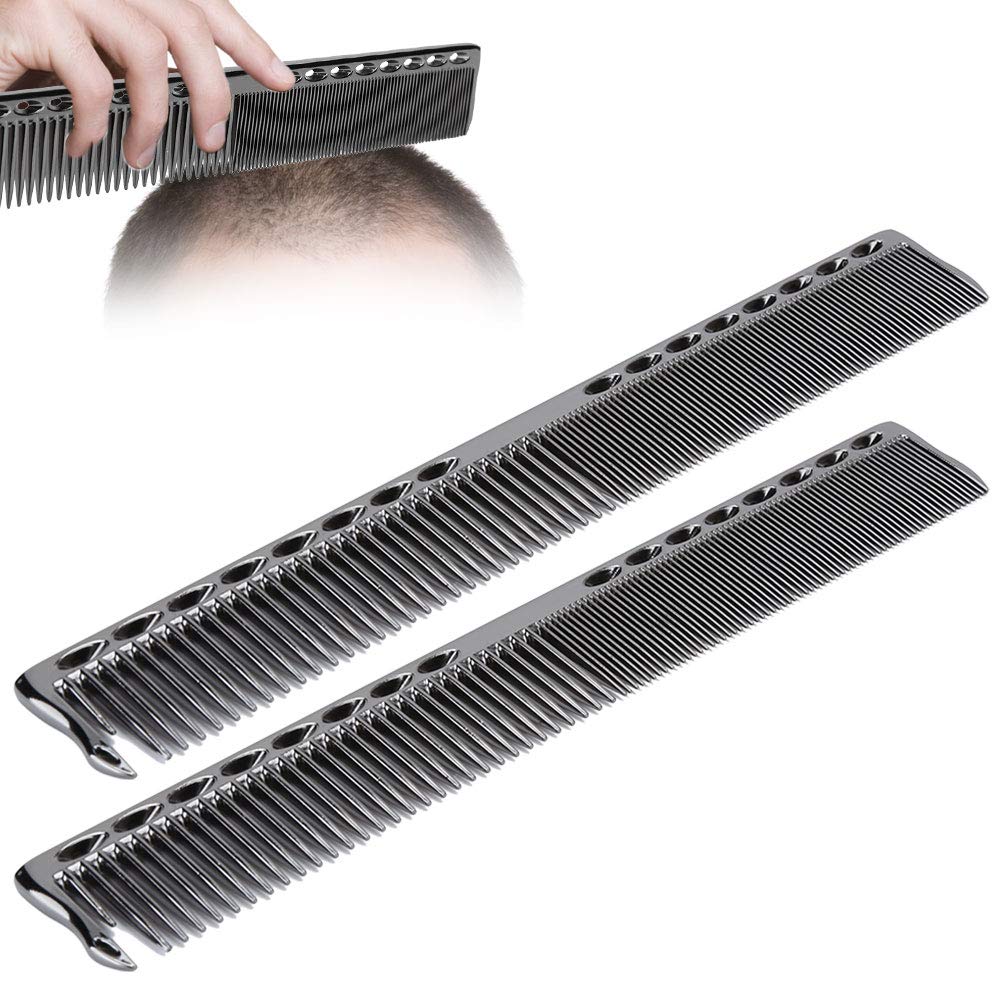 2pcs Metal Barber Combs, Black Professional Stainless Steel Hair Styling Combs Cutting Hair Comb Salon Hairdressing Comb Detangler Comb