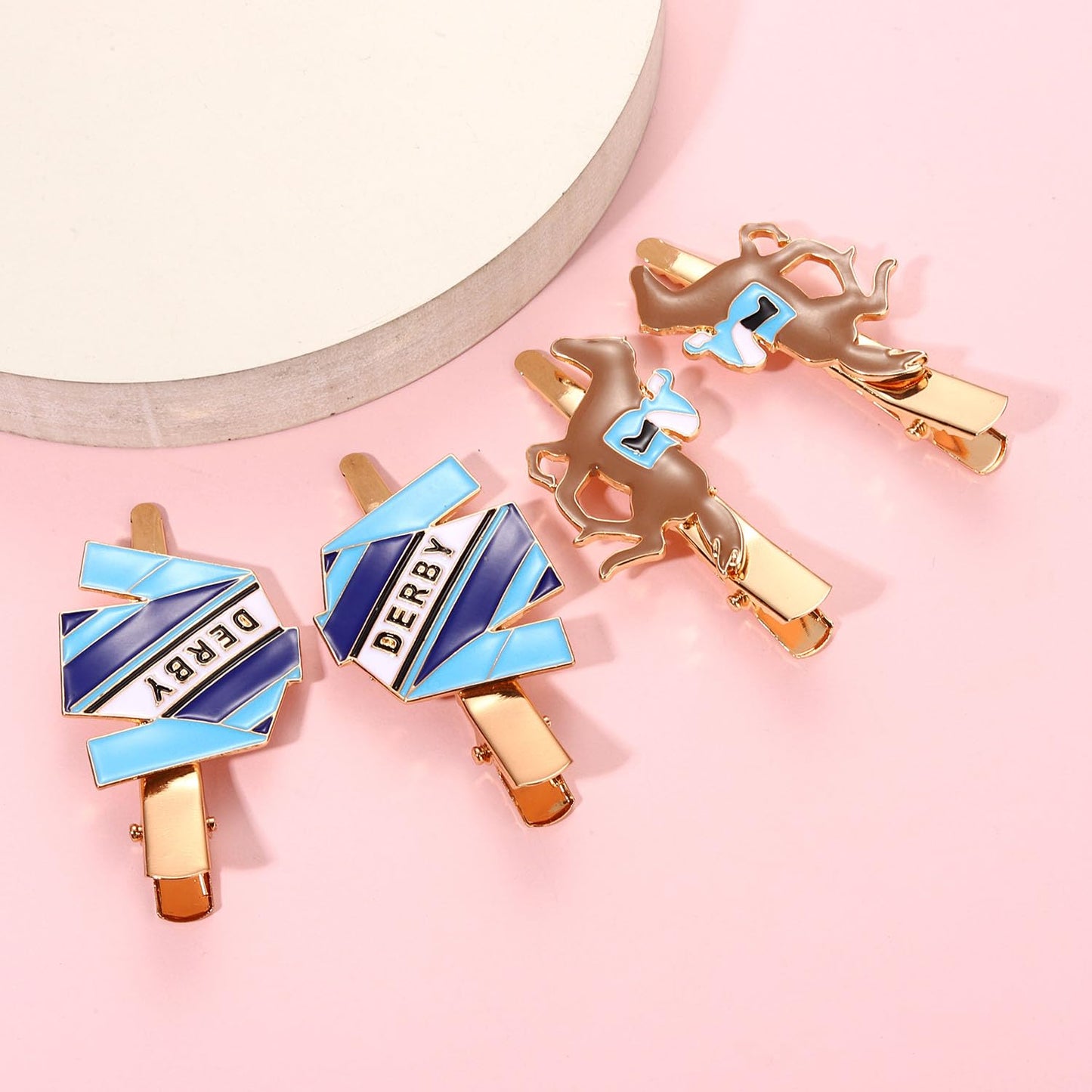4PCS Kentucky Derby Hair Clips for Women Derby Riding Suit Horse Horseshoe Hairpins Kentucky Derby Hair Accessories Outfits Horse Racing Derby Fan Gifts (4PCS Blue&Brown)