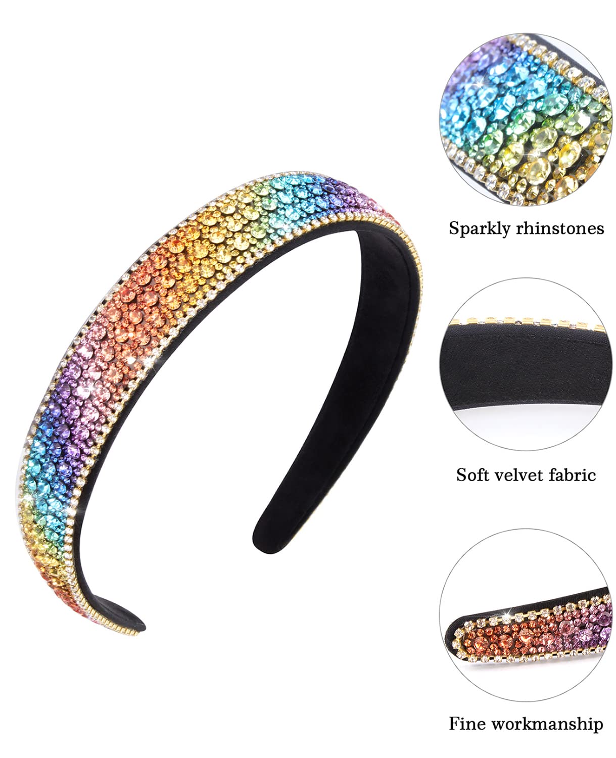 Wecoe Rhinestone Headband - Colorful Rainbow Bling Diamond Glitter Sparkly Hair Accessory Gift for Girls & Women