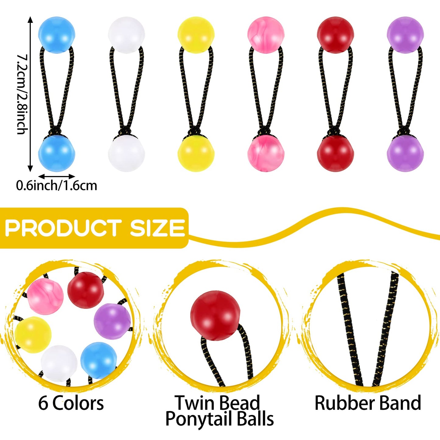 36 Pieces Hair Ties Hair Balls Ponytail Holders Colorful Twin Bead Ponytail Balls 80s 90s Elastic Hair Accessories for Baby Kid (Multicolor,16 mm)