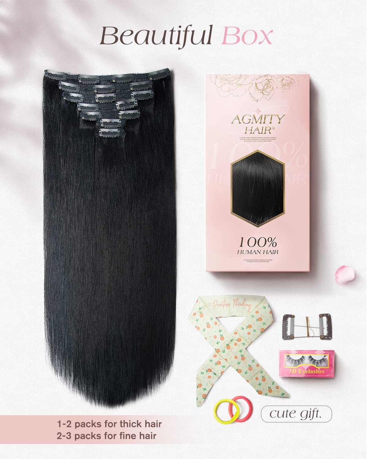 AGMITY Clip in Hair Extensions 100% Real Human Hair Jet Black 18 inches 7Pcs 120g Seamless Double Weft Straight Remy Hair Extensions Clip in Human Hair Thick(18 inches #1 Jet Black)