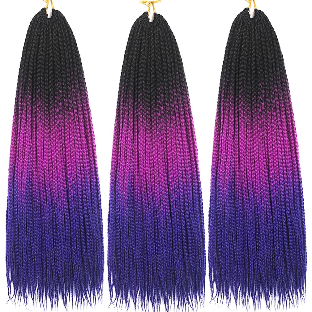 Box Braids Crochet Hair 24 Inch Prelooped Crochet Hair Extensions Hand Made 3 Packs Twist Crothet Braids Hair for Girls and Women Braiding Hair Extensions 22 Strands/Pack (Black-Purple Red-Blue)