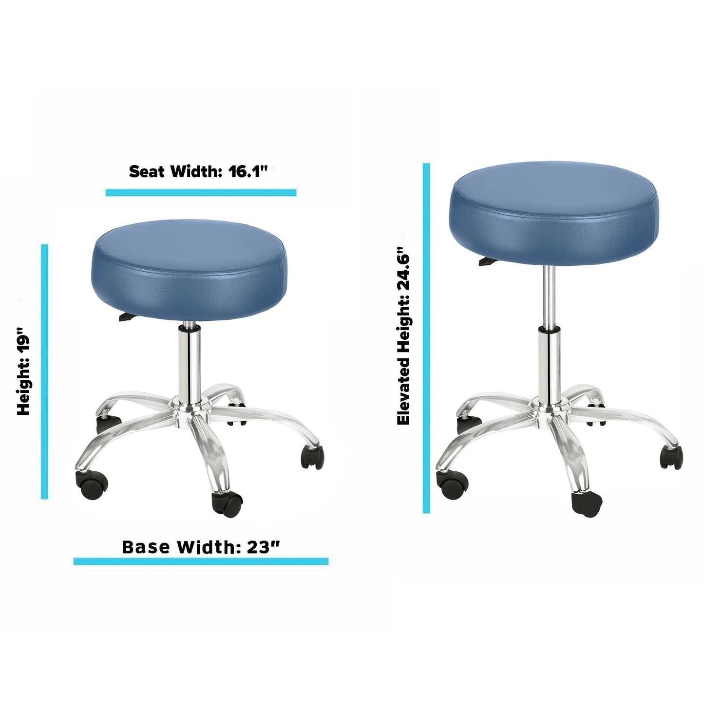 AdirMed Lux Height-Adjustment Stool - Pneumatic Rolling Swivel Chair- Versatile Mobility & Elevation Seat Ideal for Spa Salon Home & Office Use (Blue)