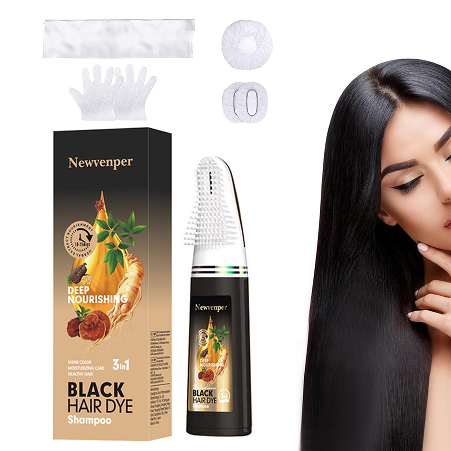 Newvenper Black Hair Comb Dye Shampoo For Gray Hair and Beard Coverage,Instant Dye and Long-lasting Hair Color Shampoo in Minutes Travelling Outfit,For Women Men Easy Comb Dyeing 200ML
