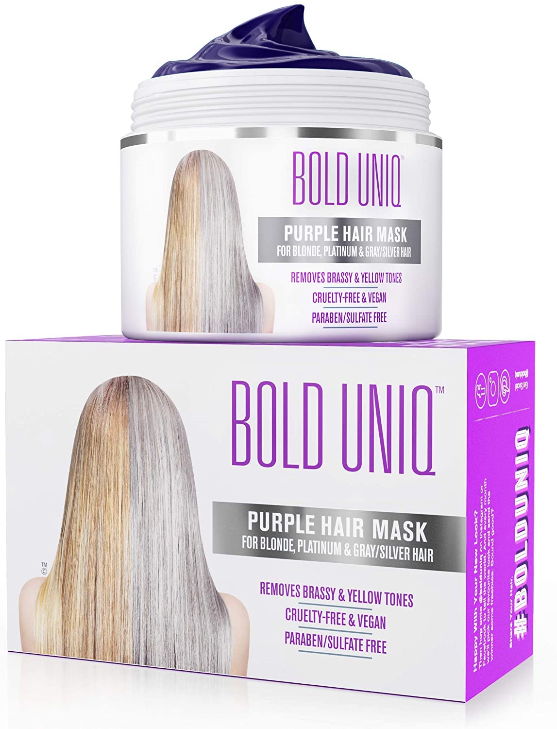 Purple Hair Mask - For Blonde, Platinum, Bleached, Silver, Gray, Ash & Brassy Hair, BoldPlex 3 Hair Treatment, and Coconut Hair Mask Bundle - Paraben & Sulfate free, Cruelty-free & Vegan