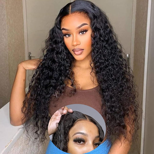 Alionly Glueless Wig Human Hair Pre Plucked 200 Density Water Wave Lace Front Wigs Human Hair 4x4 Closure Wigs for Black Women Human Hair Upgrade Pre Cut HD Transparent Lace Wig 24inch
