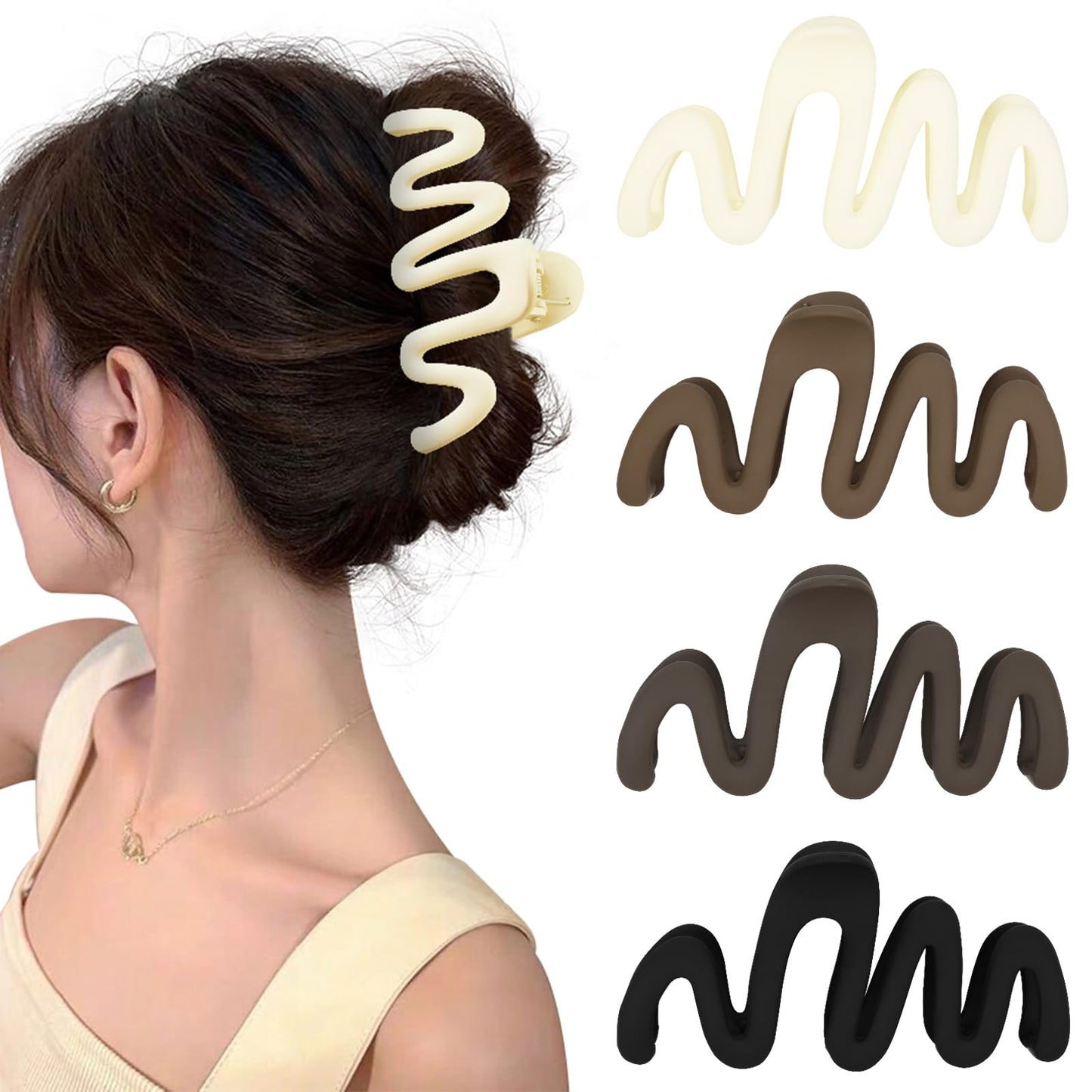 4Pcs Wavy Claw Clips for Women Large Hair Clips for Thick Hair Matte Hair Clip Claw for Women's Hair Cute Non Slip Claw Hair Clip Fashion Hair Accessories