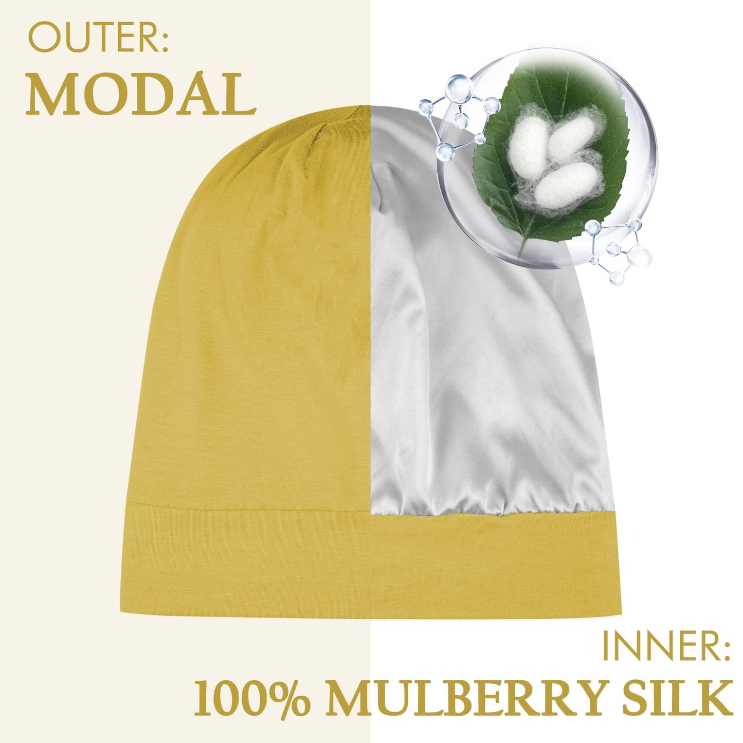 OLESILK 100% Mulberry Silk Bonnet for Sleeping Women, Silk Hair Wrap for Sleeping, Silk Sleep Bonnet for Women&Men, Real Silk, Not Satin, Yellow