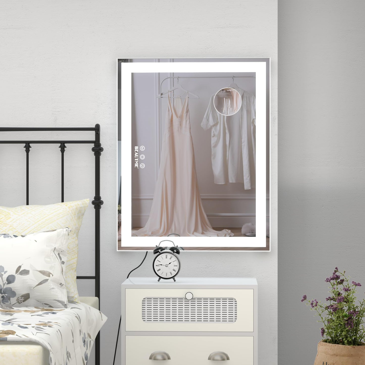 BEAUTME Vanity Mirror,Tabletop Makeup Mirror,Hollywood Mirror,LED Bedroom Mirror with Lights,Lighted Mirror, Aluminium Frame,48.5×40.5cm,White