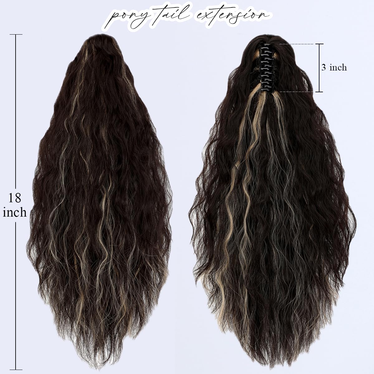 Yekartary Claw Clip Ponytail Extension for Women 18 Inch Long Wavy Multi Layered Hairpiece Fluffy Synthetic Hair Dark Brown mix Dark Blonde