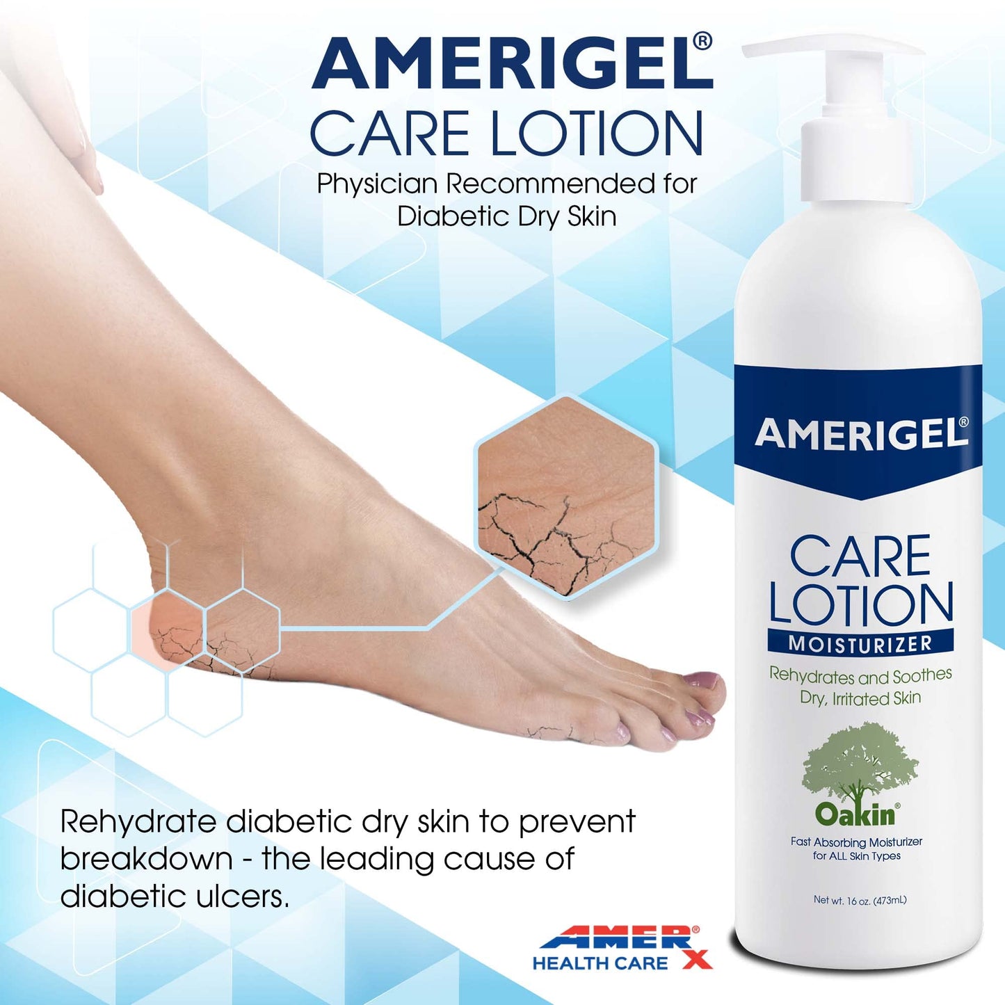 AMERIGEL Care Lotion Bundle - Hypoallergenic Moisturizer (6 oz.) Rehydrates & Soothes Dry Skin - Care Lotion for Diabetic Skin Care (16 oz.) Soothes Irritated Skin