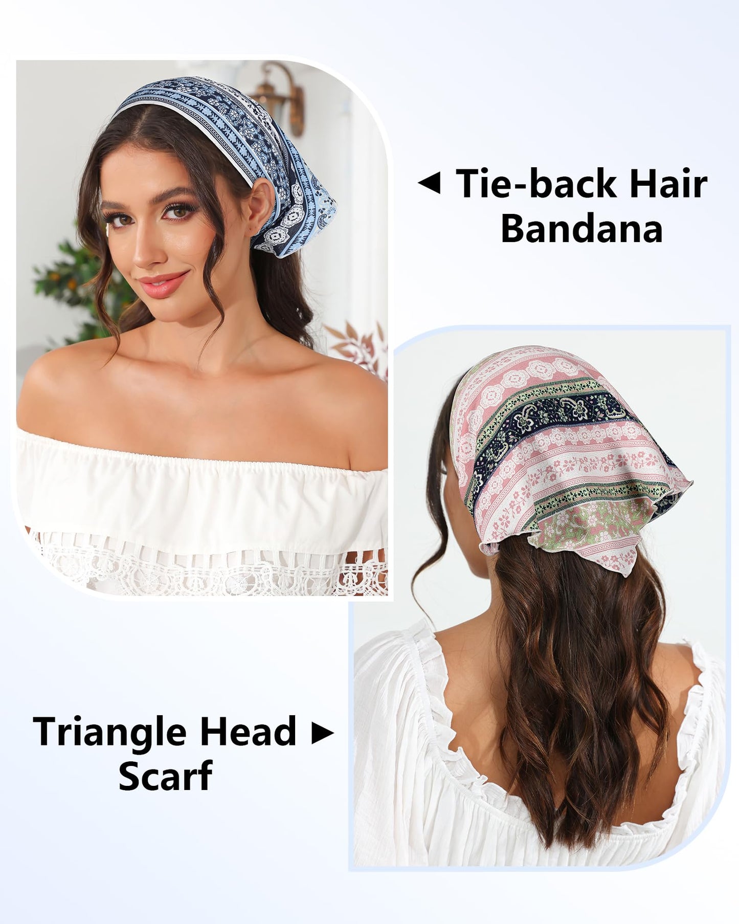AWAYTR 3Pcs Hair Bandanas Head Kerchief for Women Girls Tie-Back Boho Hair Scarf Headband Bandana Triangle Head Scarf (Stripe Print - Pink/Light Blue/Navy Blue)