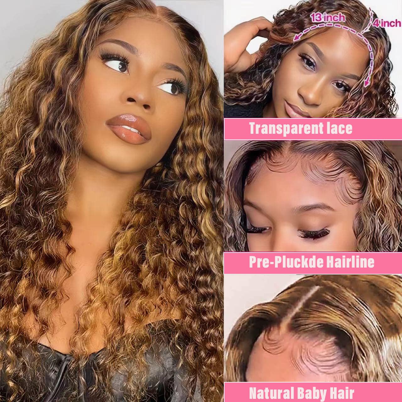 BLOCKICE Ombre Lace Front Wig Human Hair Wigs for Black Women 4/27 highlight lace front wigs human hair Honey Blonde 13x4 Deep Wave Lace Frontal Wig Pre Plucked 26 Inch