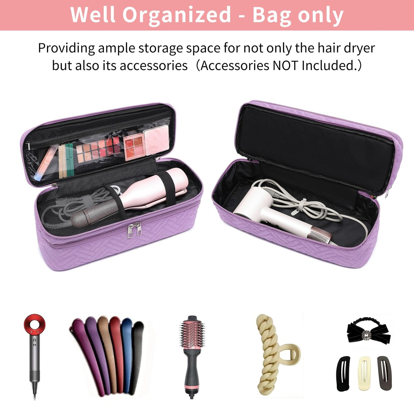 ARLMEGOR Double-Layer Carrying Case Apply to Revlon One-Step Hair Dryer, Travel Bag for Hair Volumizer/Styler,Water Resistant Storage Organizer Box,Compatible with FlexStyle Attachment (Bag Only)