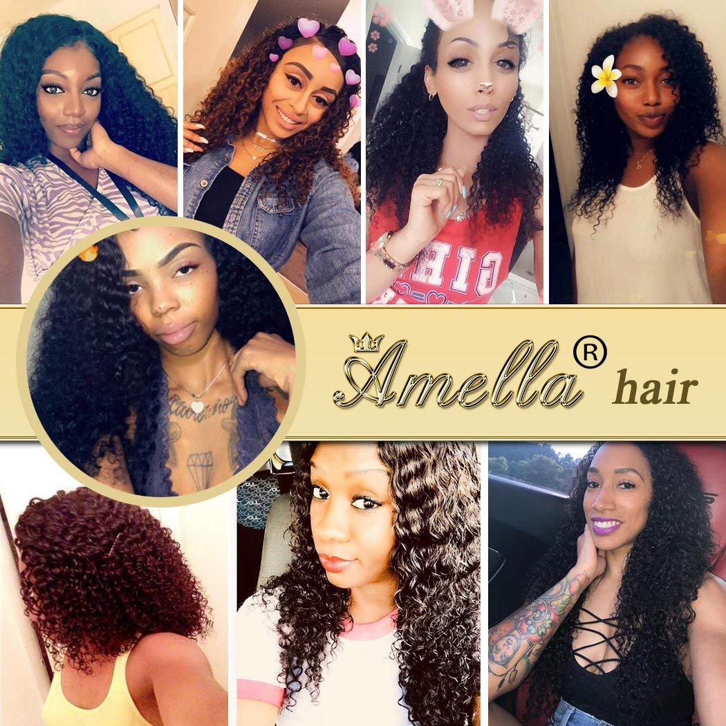Amella Hair 100% Unprocessed Brazilian Kinky Curly Virgin Hair 1 Bundle Remy Hair Extensions 8A Brazilian Curly Virgin Hair Extensions 95g/pc Natural Black Color (10inch)