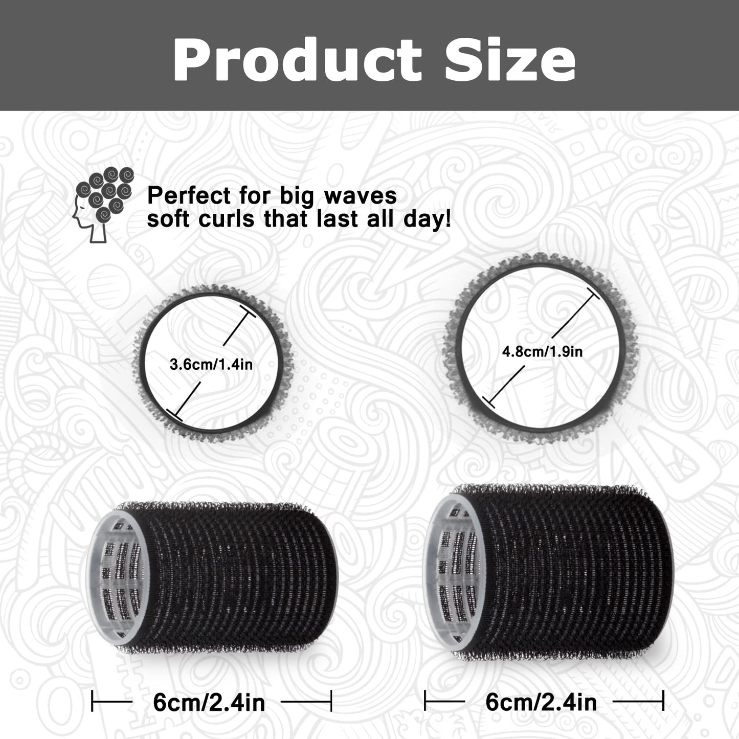 Self Grip Hair Curlers Set - Heatless Rollers for Long, Medium and Short Hair with Clips and Comb, Salon Hairdressing Tools for DIY Styling