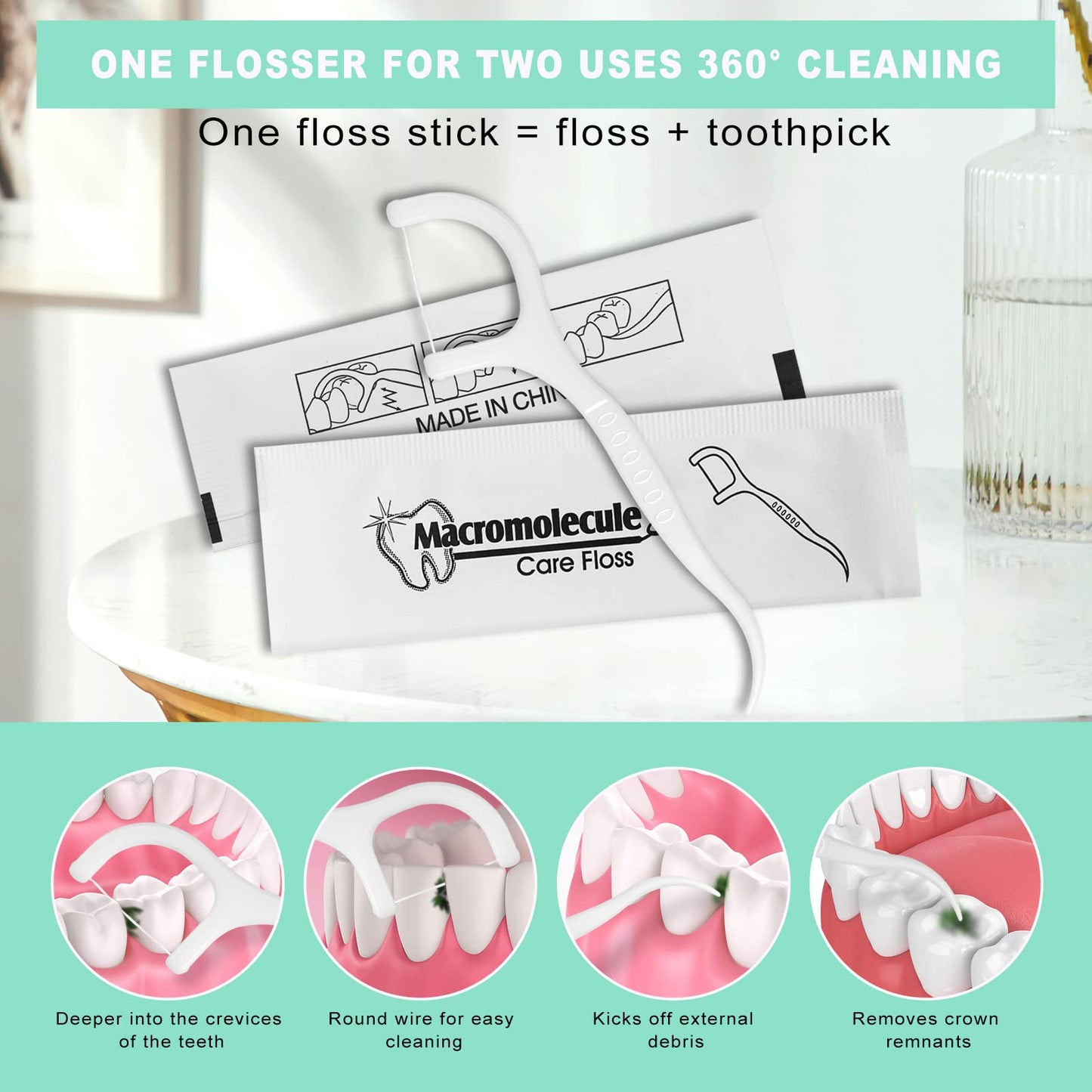 200 Pack Dental Flossers Each Individually Wrapped, Floss Singles Bag, Travel Hotel Restaurant Office Car Dental Floss, Floss Picks Oral Care