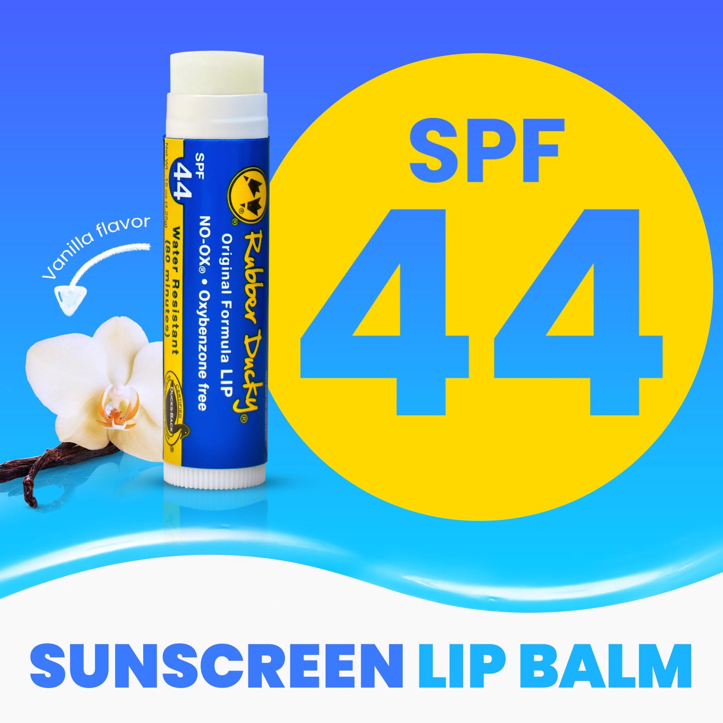 Rubber Ducky | Lip Sunscreen, Lip Balm with SPF 44, Water Resistant Sunscreen Lip Balm | Vegan, Untinted, Vanilla Flavor, with Vitamin E | All Season - Broad Spectrum Sunscreen for Lips