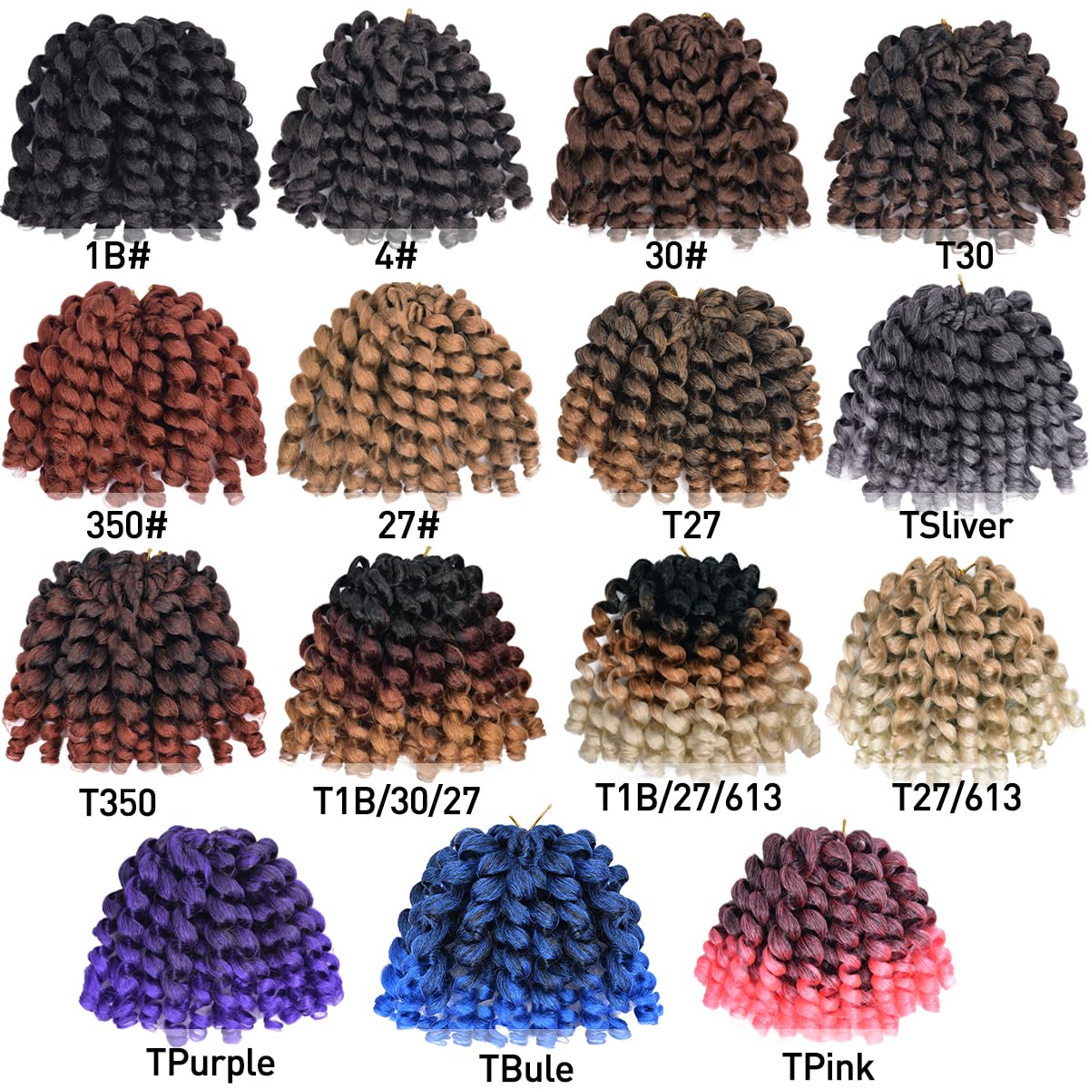 Wand Curl Crochet Braids Hair 8 Inch 5packs Jamaican Bounce Crochet Hair TSlive Wand Curl Colored Crochet Braids 80g/pcs Ringlet Twist Hair Extension Crochet Hair (5pcs,TSliver)