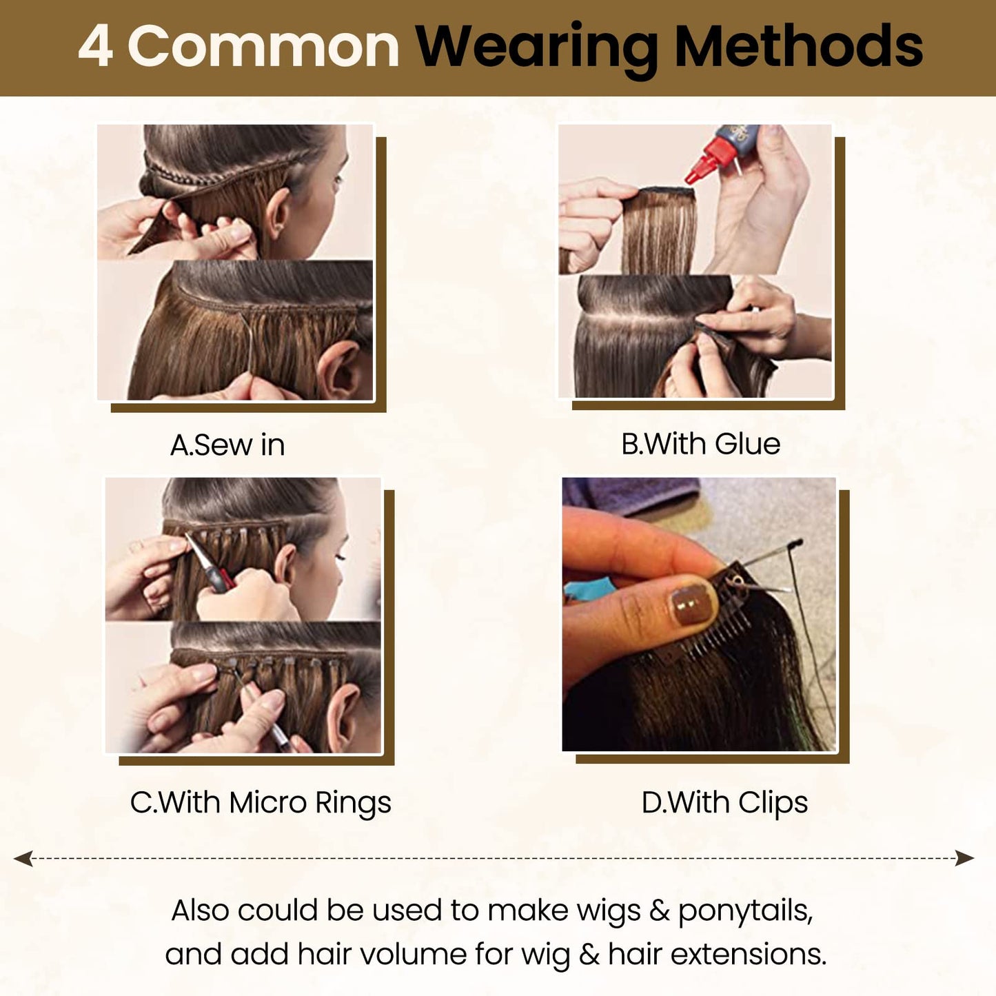 Benafee Ombre Sew in Weft Hair Extensions Human Hair, 24 Inch 120G Bundles Ash Brown to White Blonde Real Hand Tied Wefts Full Head