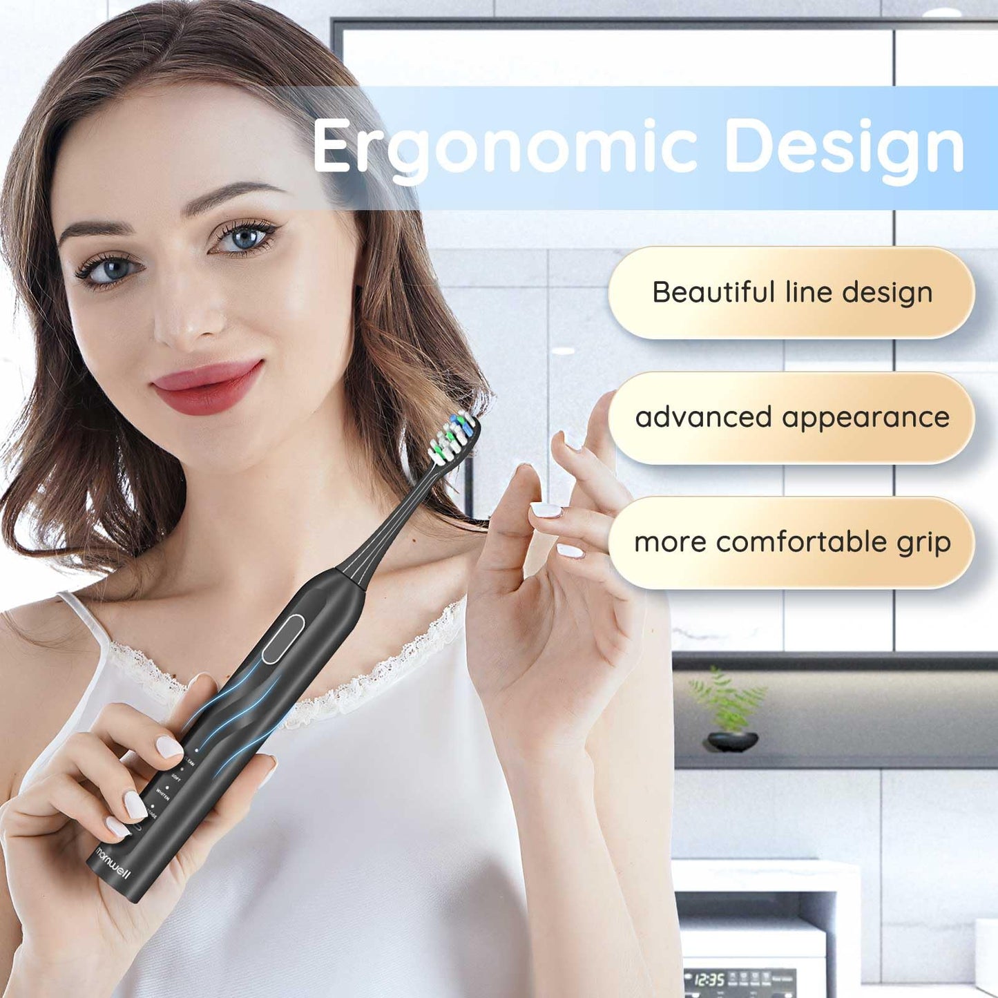 Sonic Electric Toothbrush, Sonic Toothbrush with 5X More Effective Cleaning Power, Rechargeable Electric Toothbrush with 8 Brush Heads, 4 Modes, Low Noise Design Electric Toothbrush for Adults