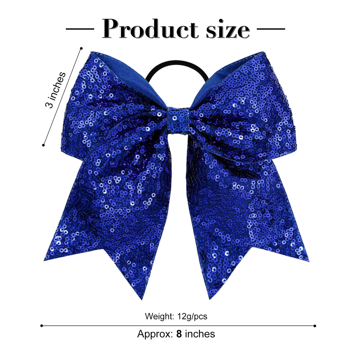 12 PCS 8" Large Glitter Cheer Bows Blue Girl Hair Bows Sparkly Cheerleading Softball Team Bow Hair Accessories for cheerleaders football Competition Sports