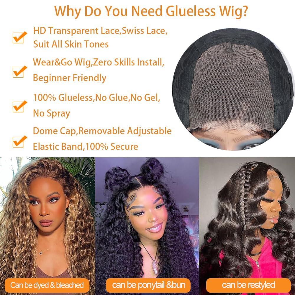 Wear and Go Glueless Wigs Human Hair Pre Plucked Pre Cut Deep Wave Lace Front Wigs Human Hair Pre Plucked Wigs for Black Women Human Hair Glueless Closure Wigs Human Hair 180 Density 18inch