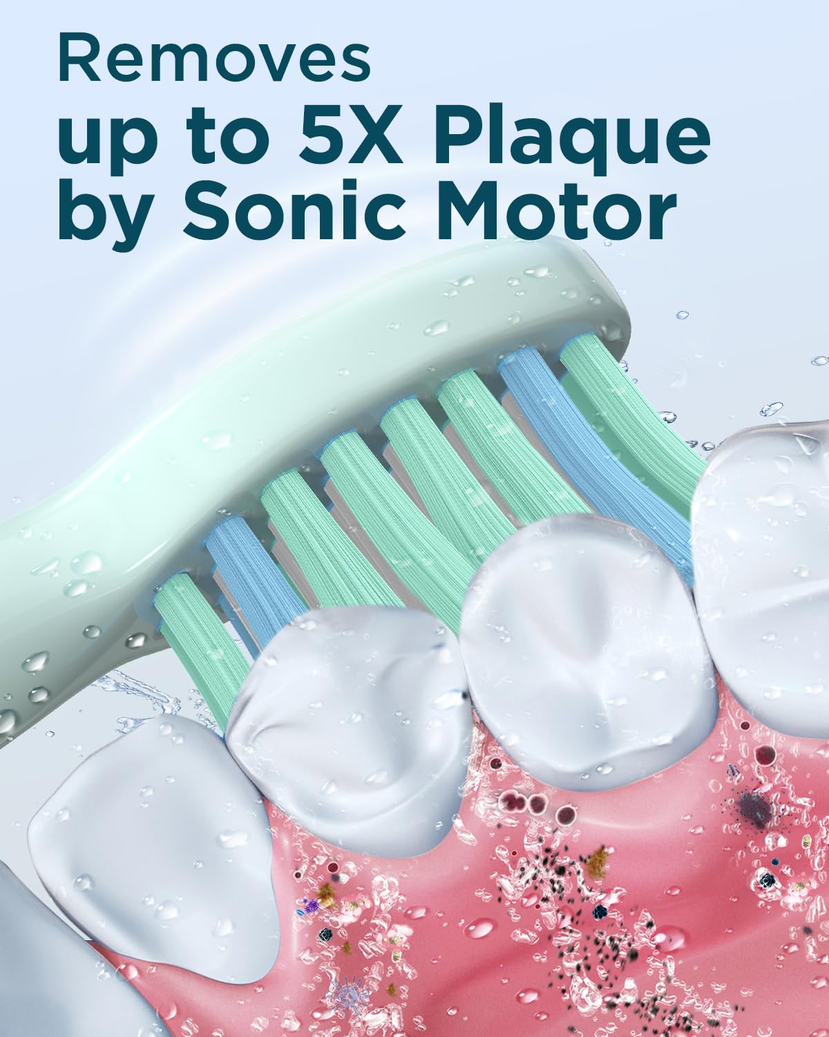 Rtauys M5 Sonic Electric Toothbrush for Adults and Kids - Rechargeable Electric Toothbrush Kids Ages 12+ and Adults with 8 Brush Heads & Travel Case, 120 Days Battery Life - Light Green