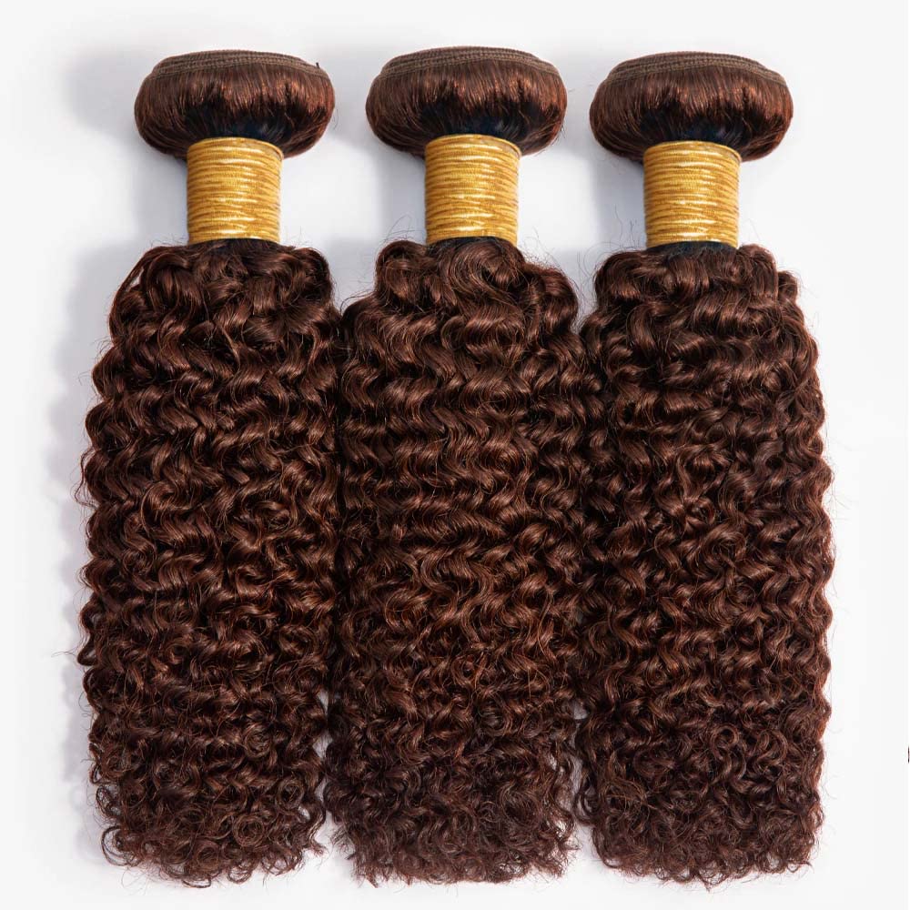 #4 Deep Curly Weave Bundles Human Hair Dark Brown Kinky Curly Bundles Double Weft Brazilian Remy Hair Extensions Wet and Wavy Bundles Silky Soft for Black Women(22 24 26 Inch 3 Bundles)