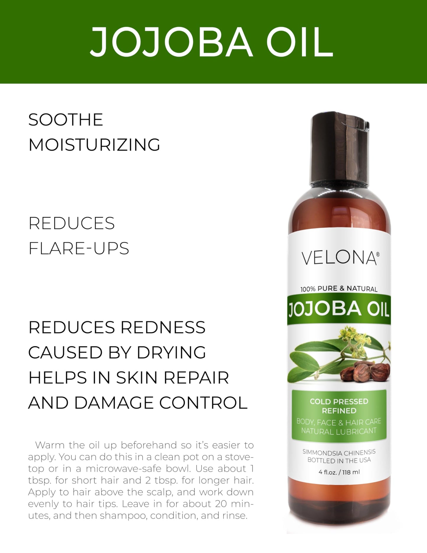 velona Jojoba Oil 4 fl oz | 100% Pure and Natural Carrier Oil | Clear, Refined, Cold Pressed | Moisturizing Face, Hair, Body and Skin Care | Use Today - Enjoy Results