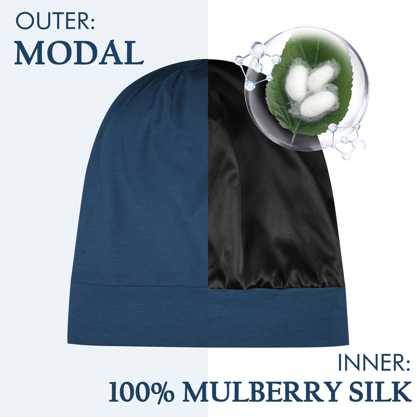 OLESILK Mulberry Silk Bonnet for Men, Mens Bonnet for Curly Hair, 100% Real Silk Hair Bonnet for Sleeping, Night Cap for Frizzy Hair, Royalblue