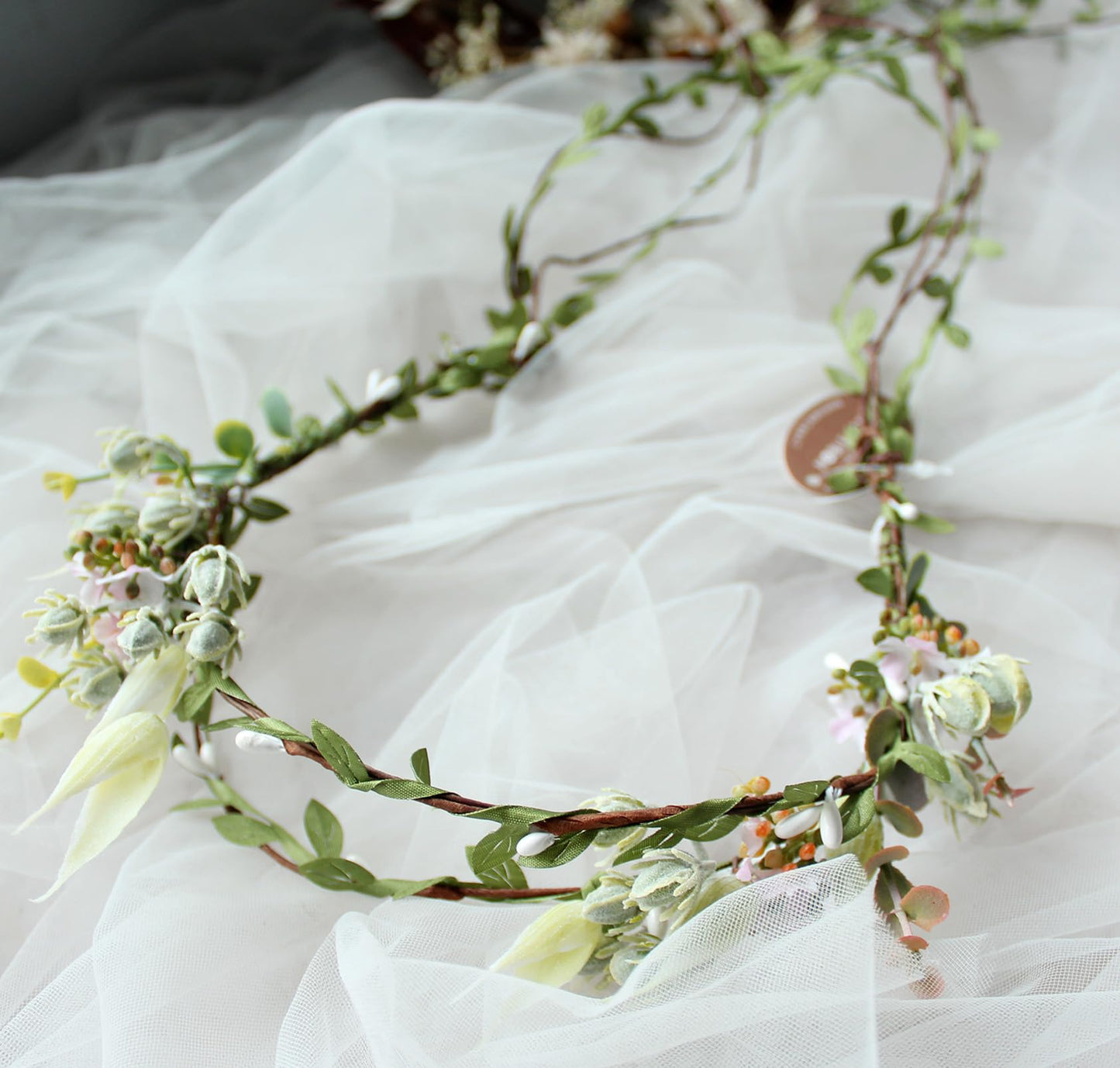 Trepveter Flower Vine Crown Bridal Floral Headband Hair Wreath Flower Headpiece Halo Cosplay Halloween Bridal Wedding Photo Props Renaissance Party Prom Green