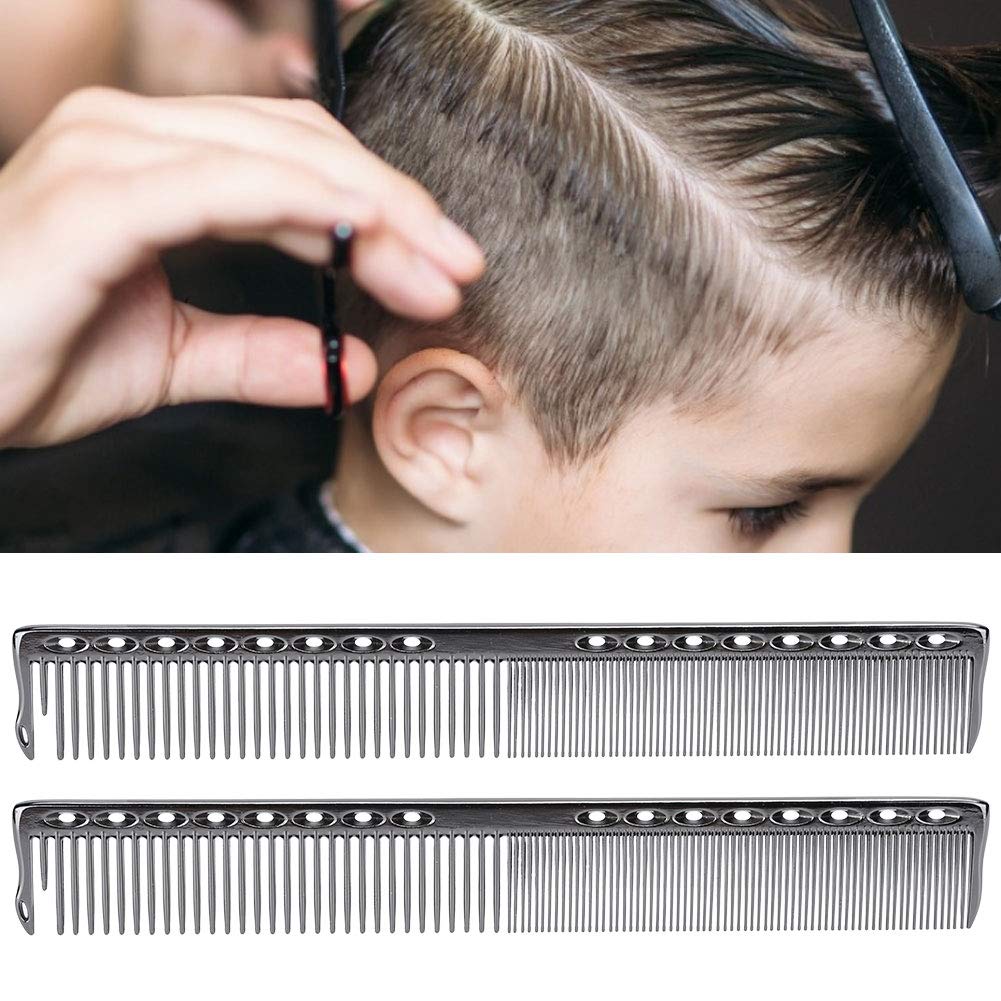 2pcs Metal Barber Combs, Black Professional Stainless Steel Hair Styling Combs Cutting Hair Comb Salon Hairdressing Comb Detangler Comb