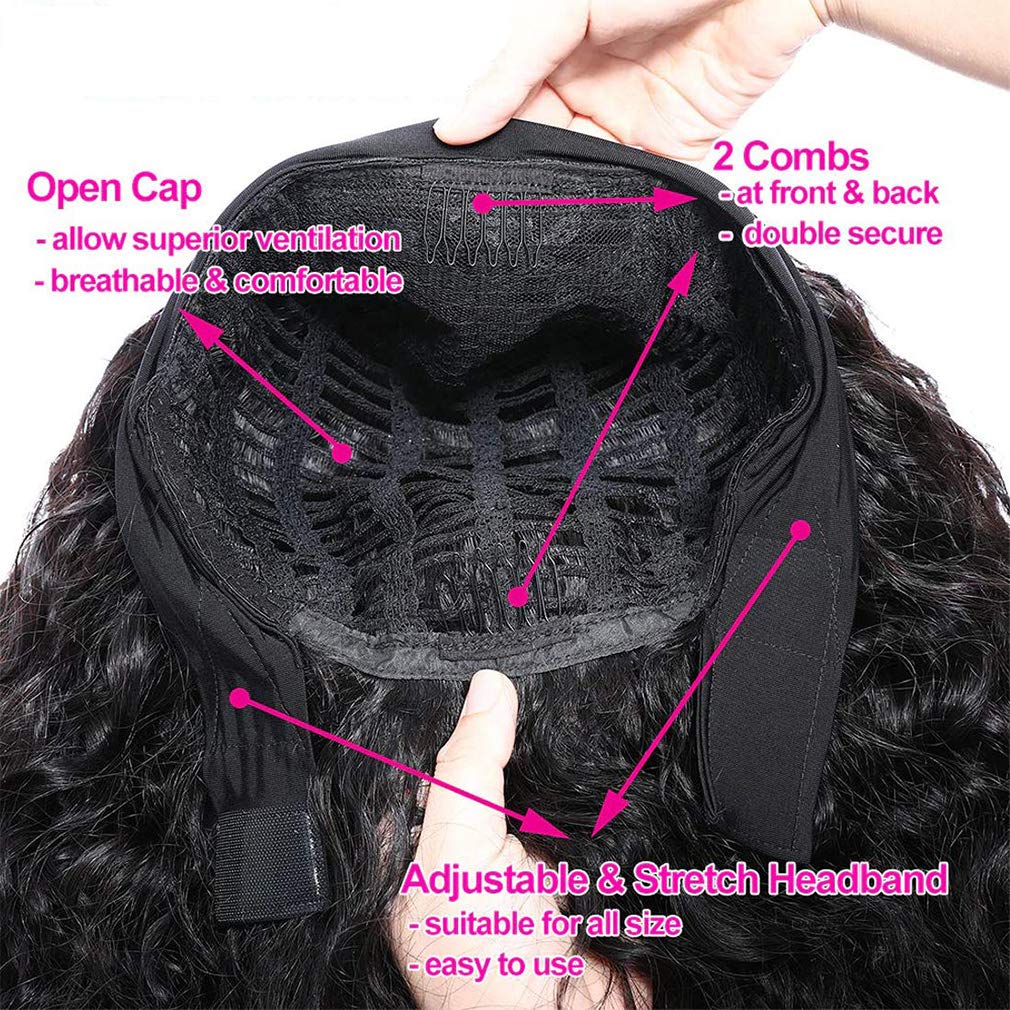 Amella Hair Body Wave 18" Human Hair Headband Wig for Black Women Glueless None Lace Front Wigs 8A Brizilian Virgin Hair Machine Made Headband Wigs Human Hair 150% Density