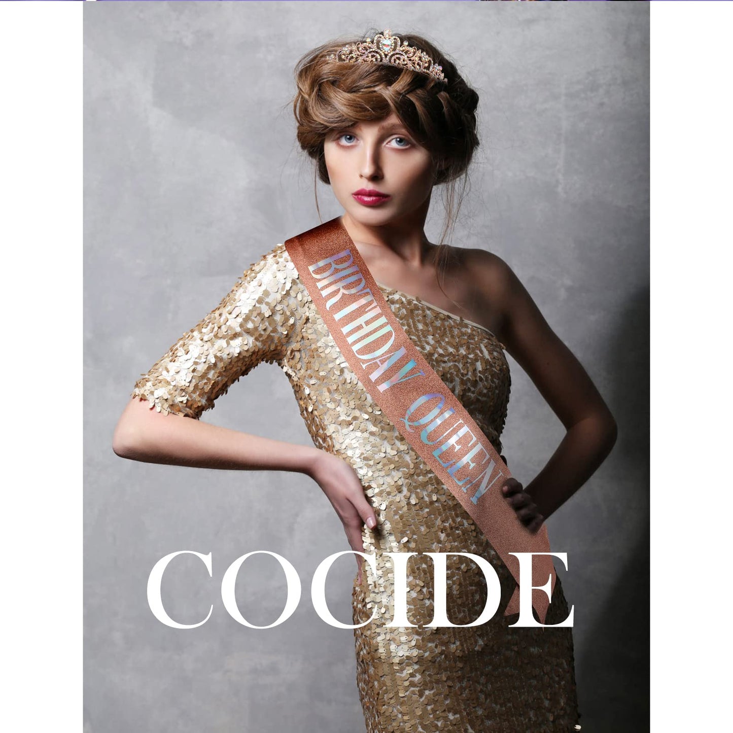 "Birthday Queen" Sash & Crystal Tiara Kit COCIDE Birthday Silver Tiara and Crowns for Women