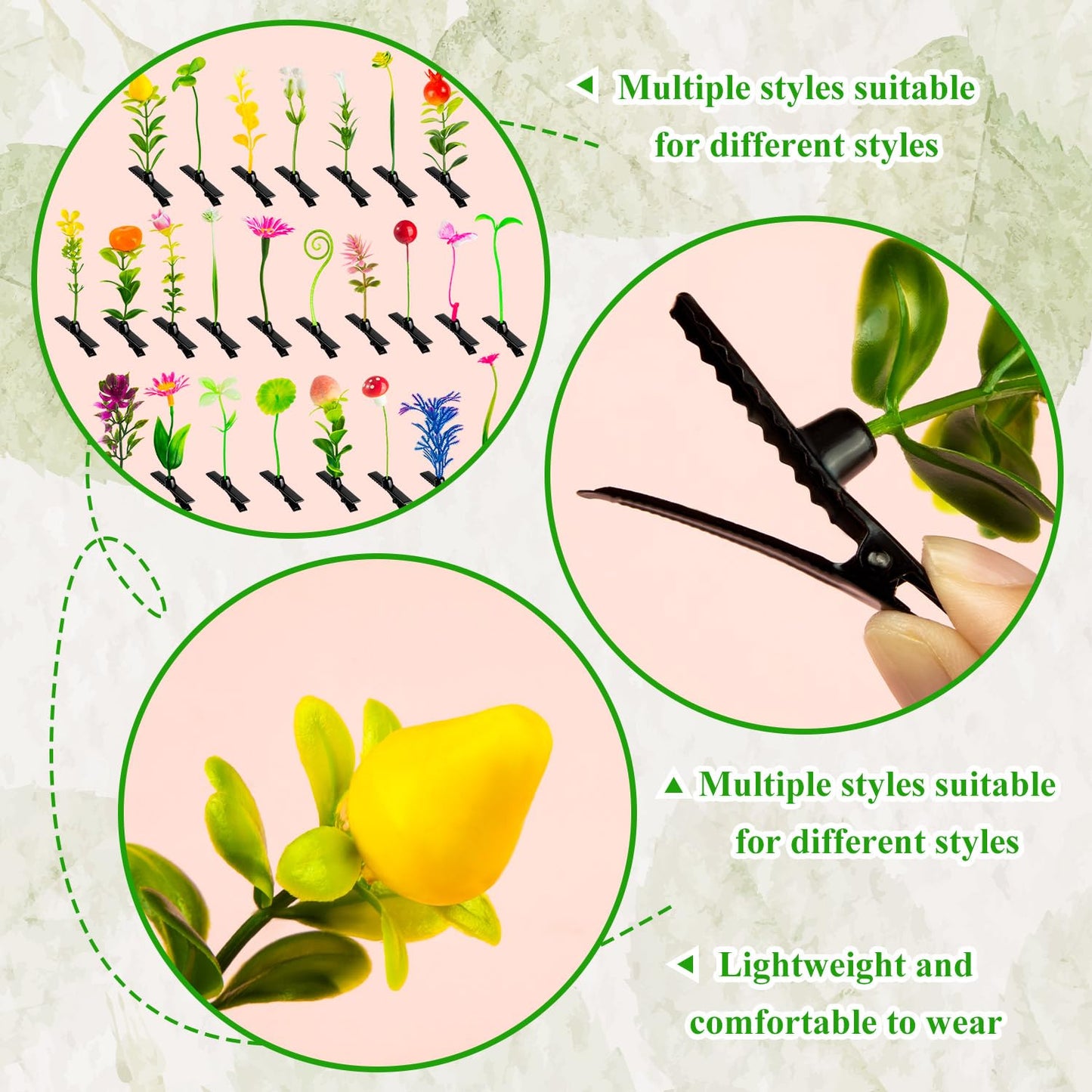 100 Pcs Sprout Clips Mixed Style Plant Hairpins Little Grass Sprout Hair Clips Butterfly Mushroom Hair Accessories Gift for Women Girls Kids Party School