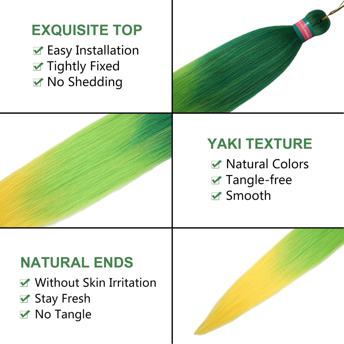 RUN SHUI Ombre Green Yellow Pre stretched Braiding Hair 2 Packs Pre feathered Braid Hair Extensions 30 Inches Hair Braids