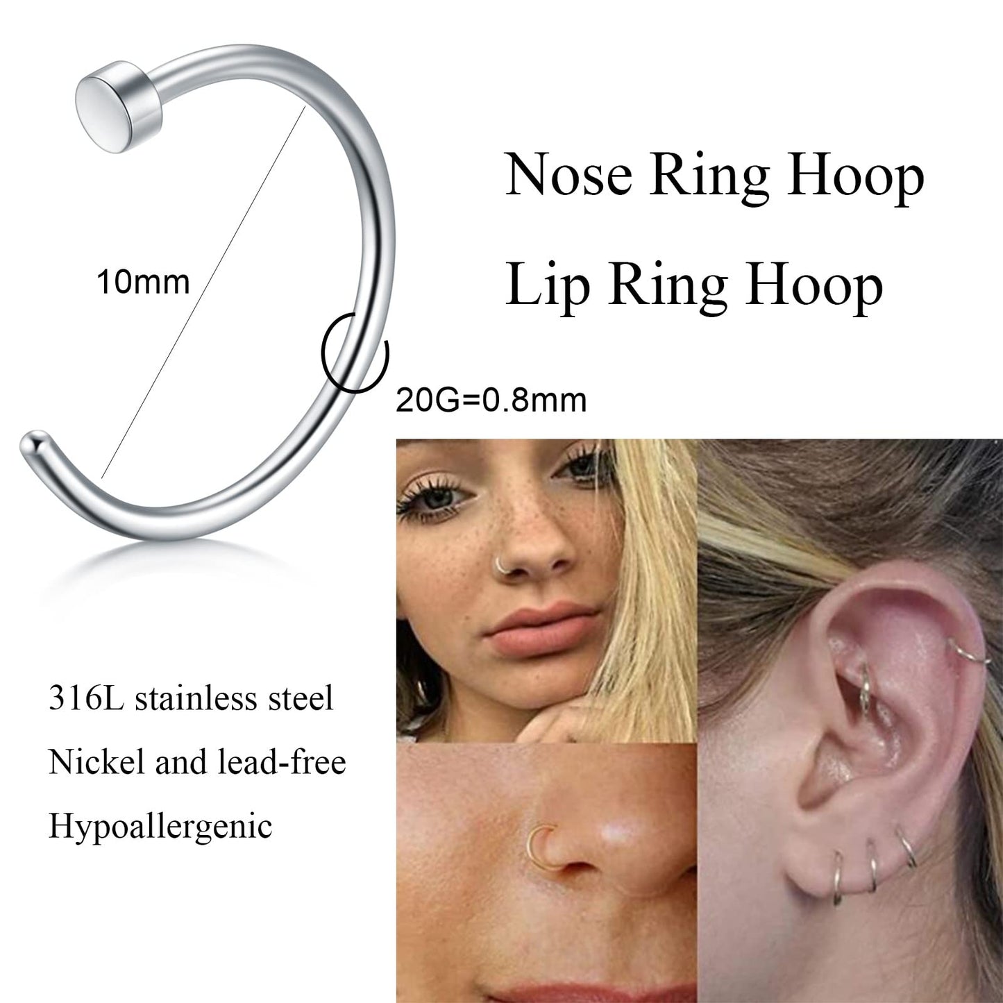 50PCS 20G Piercing needles, Disposable Sterilized Stainless Steel Body Piercing Hollow Needles For Nose Septum Ring Ear Piercing