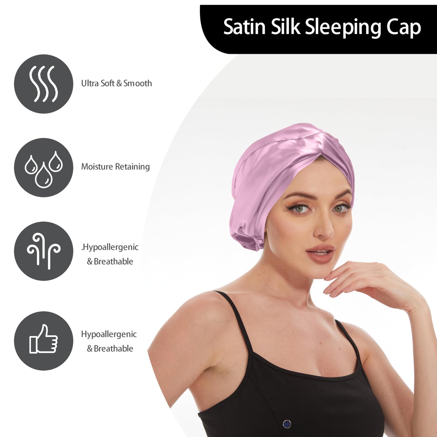 Adjustable Silk Satin Bonnet for Sleeping Hair Wrap, Double Layer Sleep Cap, Night Turban for Large Long Curly Braid Women Men Hair - Lavender Purple