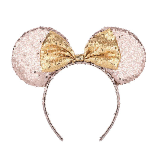 A Miaow Sequin Black Mouse Ears Headband MM Glitter Hair Clasp Adults Women Butterfly Hair Hoop Birthday Party Holiday Park Photo Supply (Champagne and Golden)