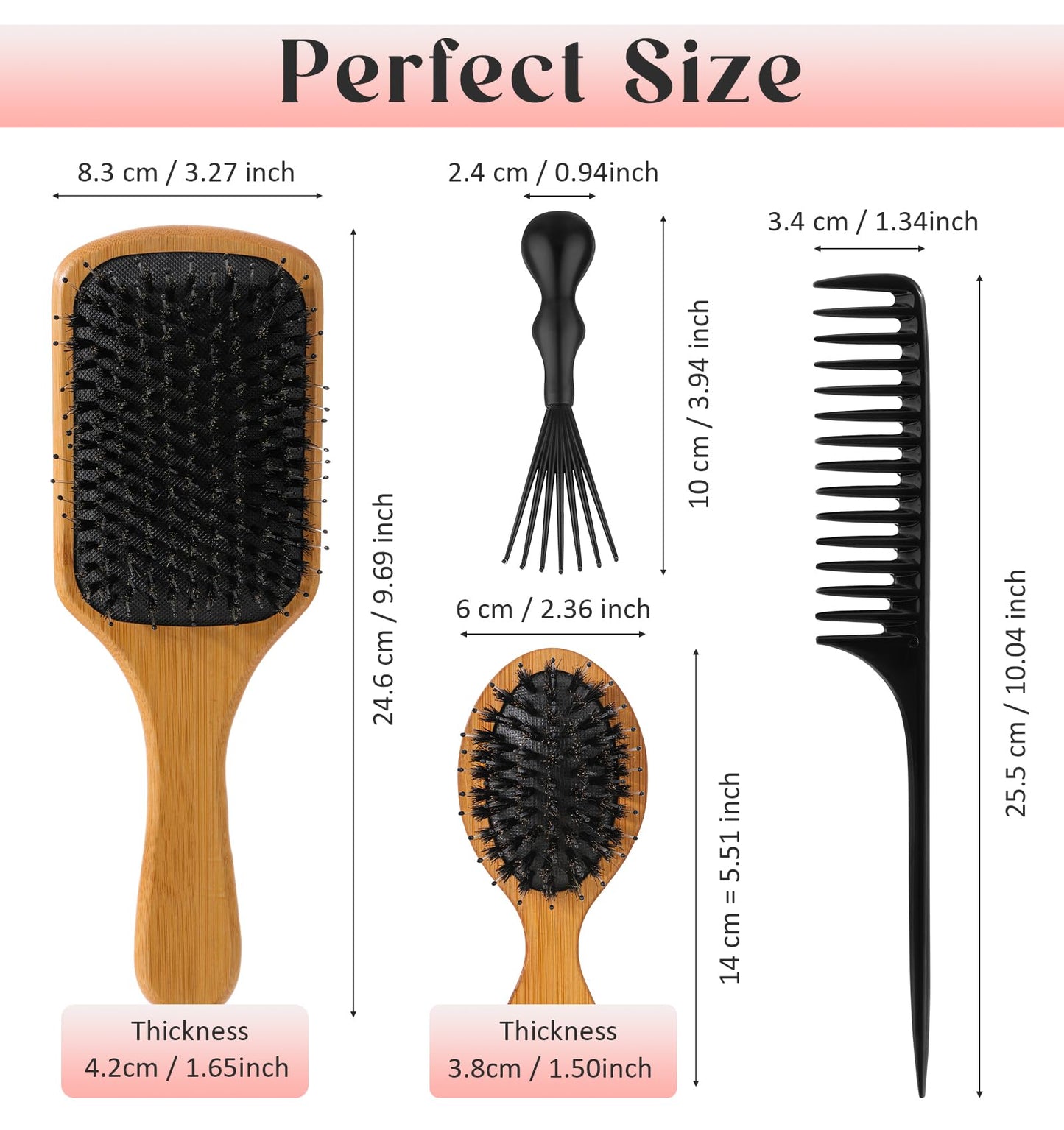 Boar Bristle Paddle Brush, Styling Comb and Brush Set, Hairbrushes and Combs, Wooden Boar Bristle Hair Brush, Brush Paddle for All Hair Type, Travel, Home, Detangling Smoothing Massaging